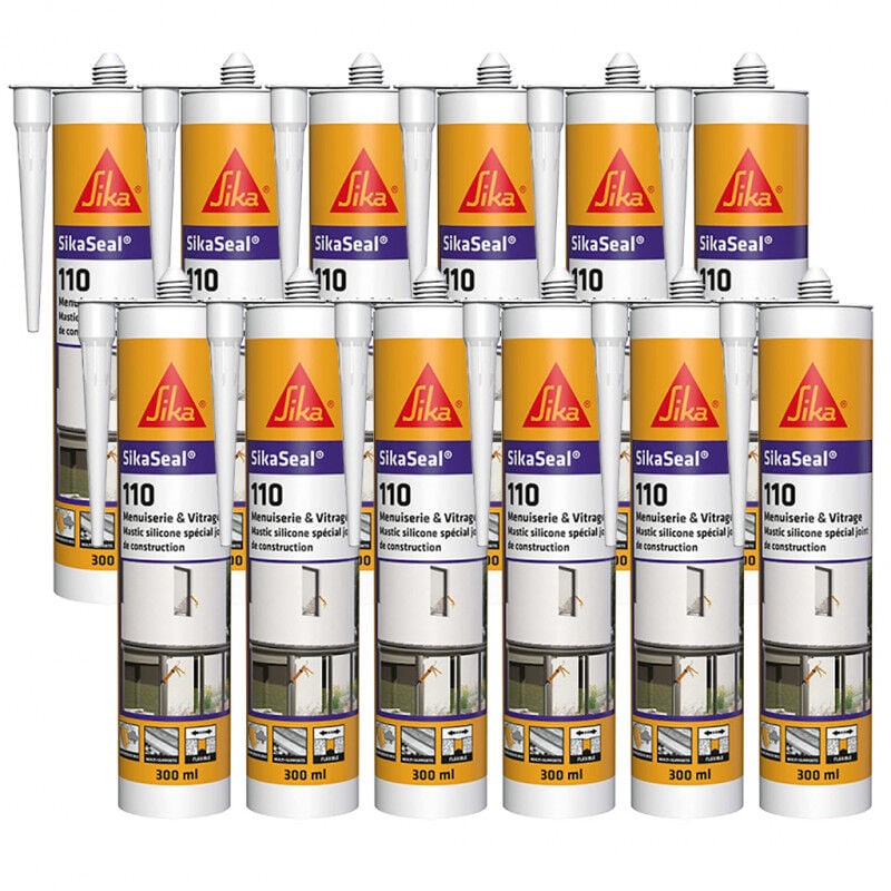 Sika - 12x Mastic silicone Seal 110 Menuiserie & Vitrage 300ml Couleur: Beige