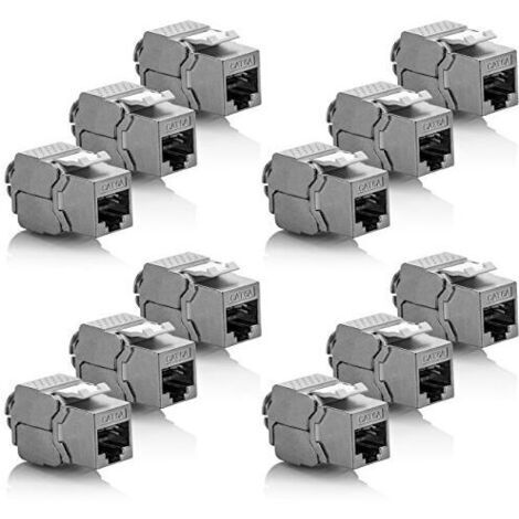 12x Module Keystone CAT 6a Jack - Blindé STP Connecteur RJ45 Installation Snap-In Montage Câble Brut CAT 500Mhz 10GBit/s