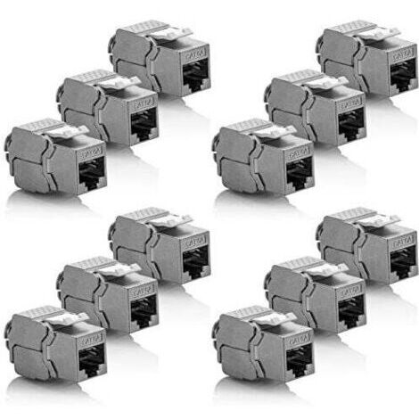 12x Module Keystone CAT 6a Jack - Blindé STP Connecteur RJ45 Installation Snap-In Montage Câble Brut CAT 500Mhz 10GBit/s