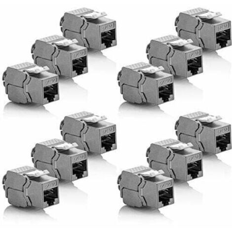 12x Module Keystone CAT 6a Jack - Blindé STP Connecteur RJ45 Installation Snap-In Montage Câble Brut CAT 500Mhz 10GBit/s