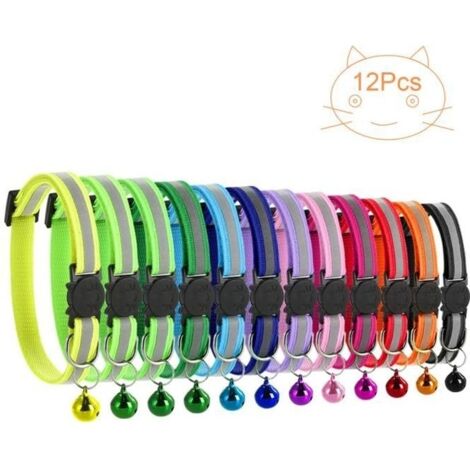 12x Nylon mignon collier pour chien Pet chat avec Bell Collier Boucle avec bande réfléchissante et boucle à dégagement rapide