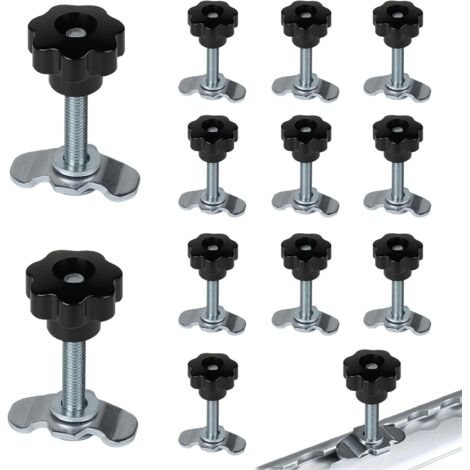 12x Rail D'arrimage D'extrémité M8x60, Rail D'arrimage Single 500 daN avec Poignée Boutons en Etoile Ferrures de Rechange pour Rail D'arrimage, Airline Ferrure D'extrémité en Acier Galvanisé