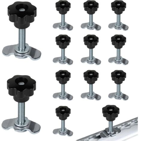 12x Rail D'arrimage D'extrémité M8x60, Rail D'arrimage Single 500 daN avec Poignée Boutons en Etoile Ferrures de Rechange pour Rail D'arrimage, Airline Ferrure D'extrémité en Acier Galvanisé