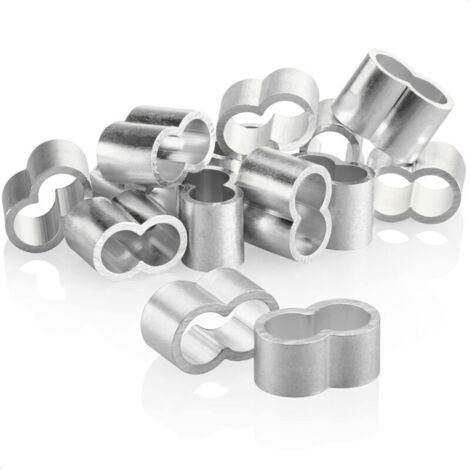 12x Serre-câbles 10 mm - Serre-câbles en Aluminium - Manchons à sertir pour câbles d'extension - Manchons Doubles pour Sangles élastiques - Serre-câbles pour bâches (Couleur Argent - 10mm)