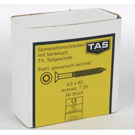 12x TAS Spanplattenschrauben 50 Stück 4,5x60mm TX Teilgewinde Senkkopf Holz Bau