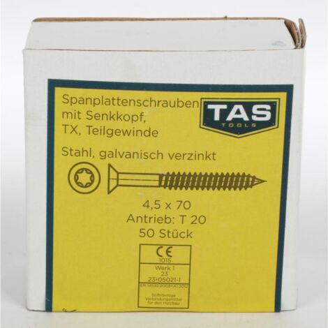 12x TAS Spanplattenschrauben 50 Stück 4,5x70mm TX Teilgewinde Senkkopf Holz Bau