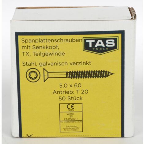 12x TAS Spanplattenschrauben 50 Stück 5x60mm TX Teilgewinde Senkkopf Holz Bauen