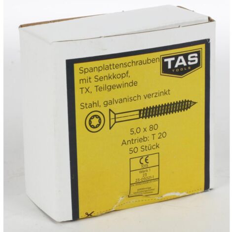 12x TAS Spanplattenschrauben 50 Stück 5x80mm TX Teilgewinde Senkkopf Holz Bauen