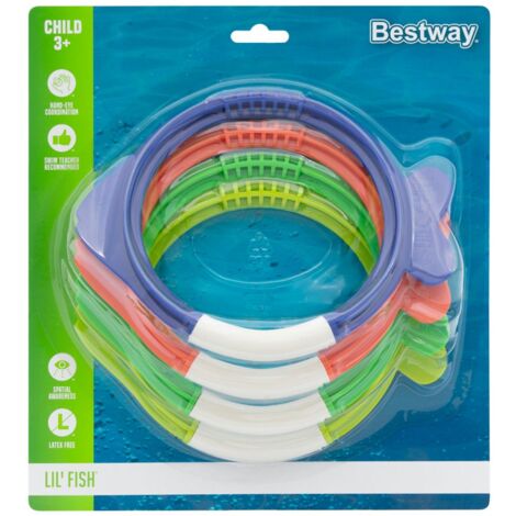 12x Tauchringe 4er-Set 15cm Wasserspielzeug Tauchspielzeug Kinderspielzeug Poolspielzeug rot lila grün