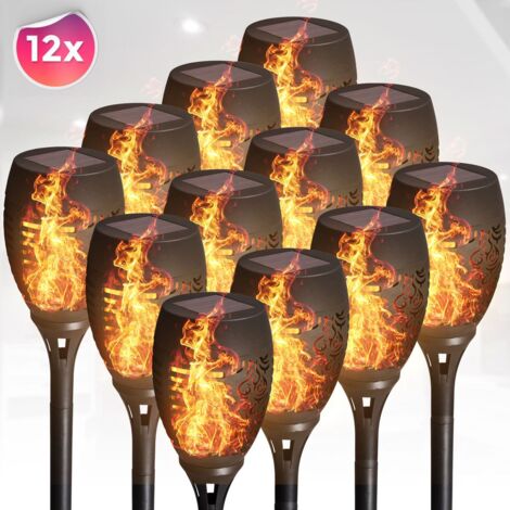 12x Torches solaires LED Lot de 3x 4 lampes de jardin LED IP44 Capteur crépusculaire Flamme noire LOT de 12
