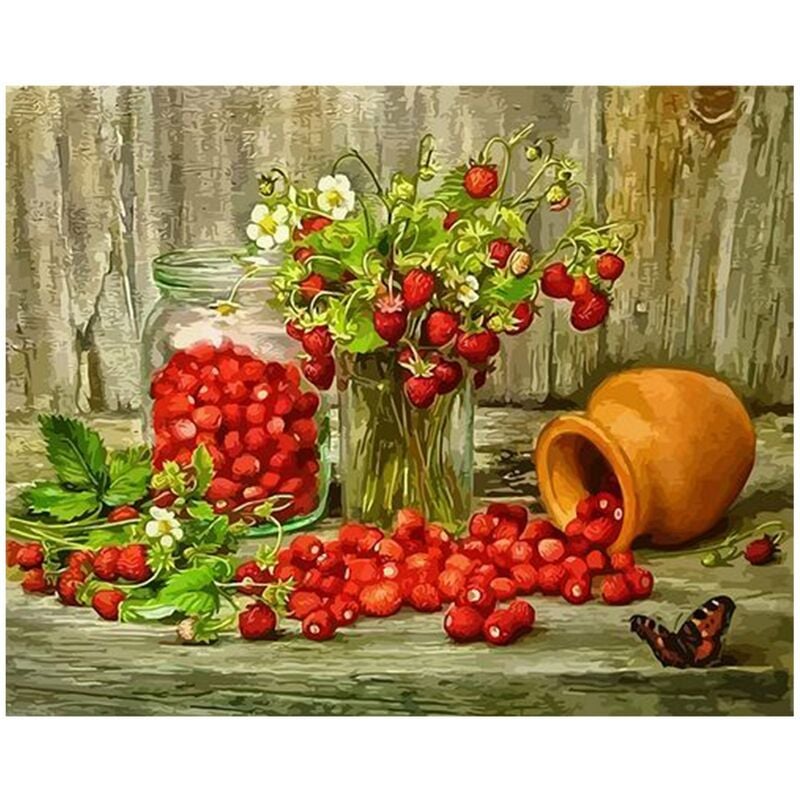 

Happyshopping - 12x16 pulgadas DIY Pintura al oleo sobre lienzo Pintura por numero Kit Flor Fruta Patron para adultos Ninos Principiante Arte