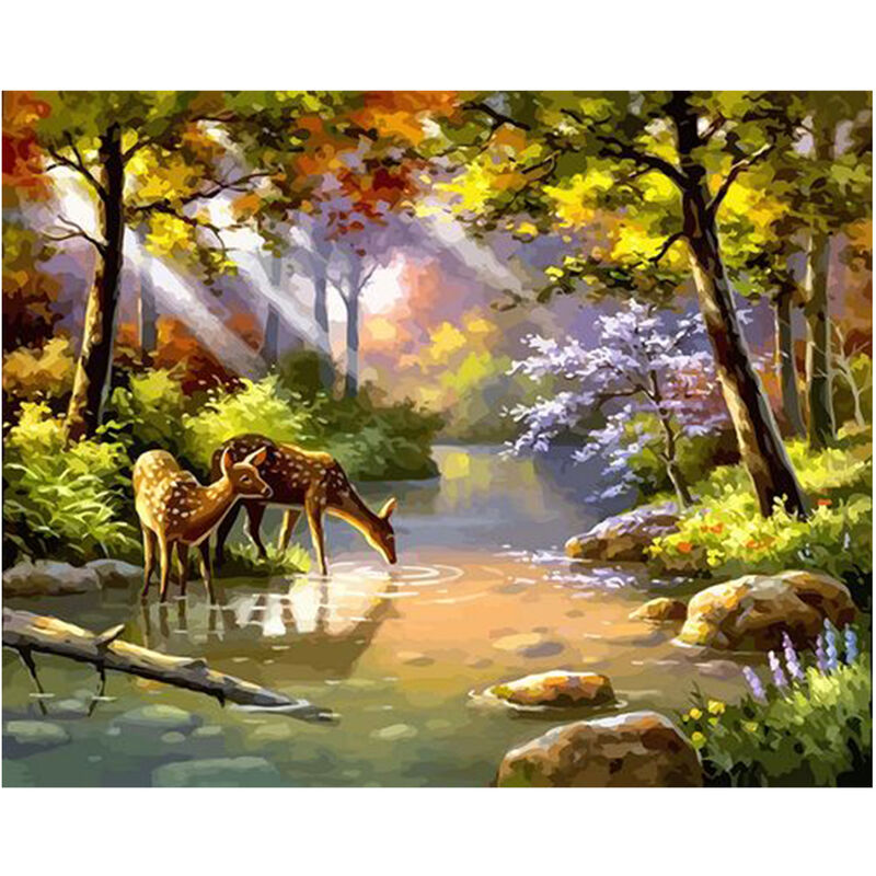 

12x16 pulgadas DIY pintura al oleo sobre lienzo pintura por numero Kit patron de bosque para adultos ninos principiante artesania hogar decoracion de