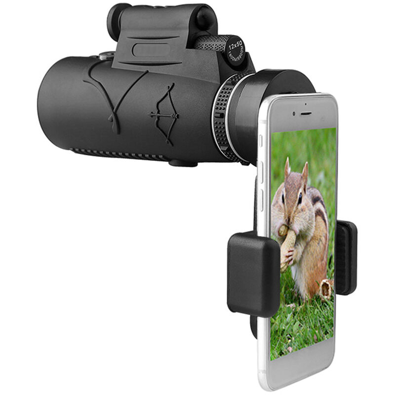 

12X40 Monocular de alta definicion BAK4 Prisma Telescopio monocular de vision nocturna con soporte para telefono inteligente para observacion de aves