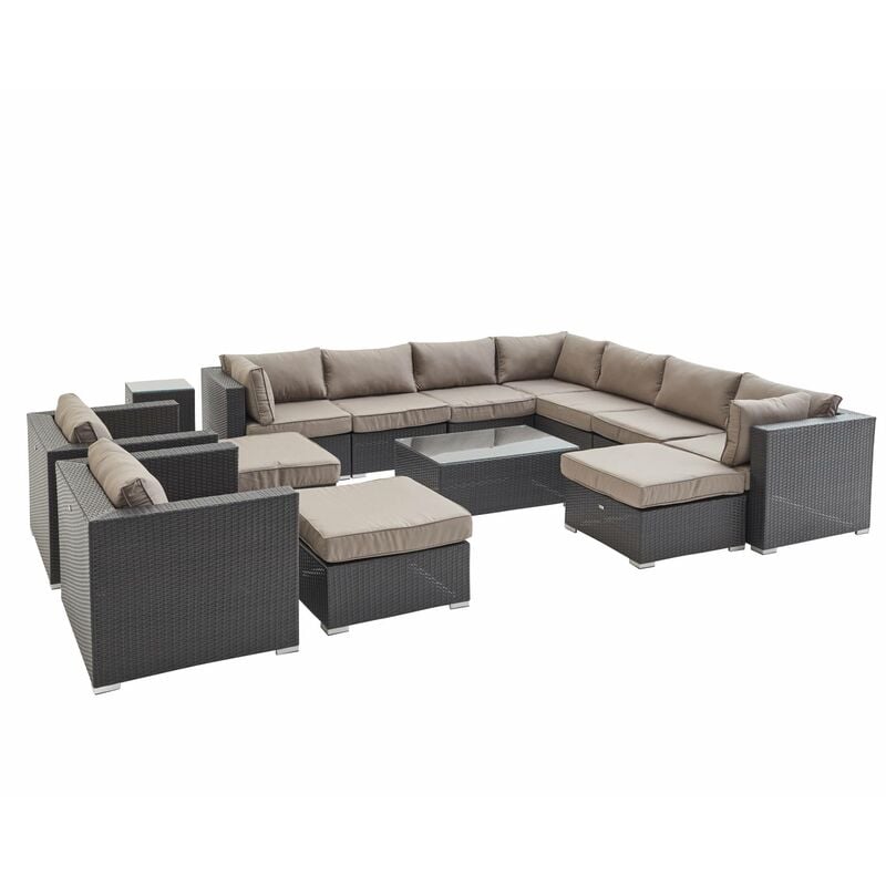 Alice's Garden - 13-14 seater rattan garden furniture large sofa set table, brown weave. Ready assembled conservatory furniture