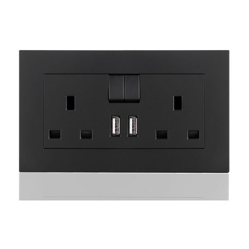 Tumalagia - 13 a 2 Gang Switched Socket with Dual usb Charger+two switches, 250 V(black)