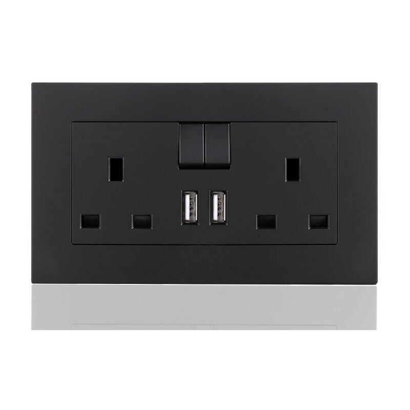Tumalagia - 13 a 2 Gang Switched Socket with Dual usb Charger+two switches, 250 V(black)