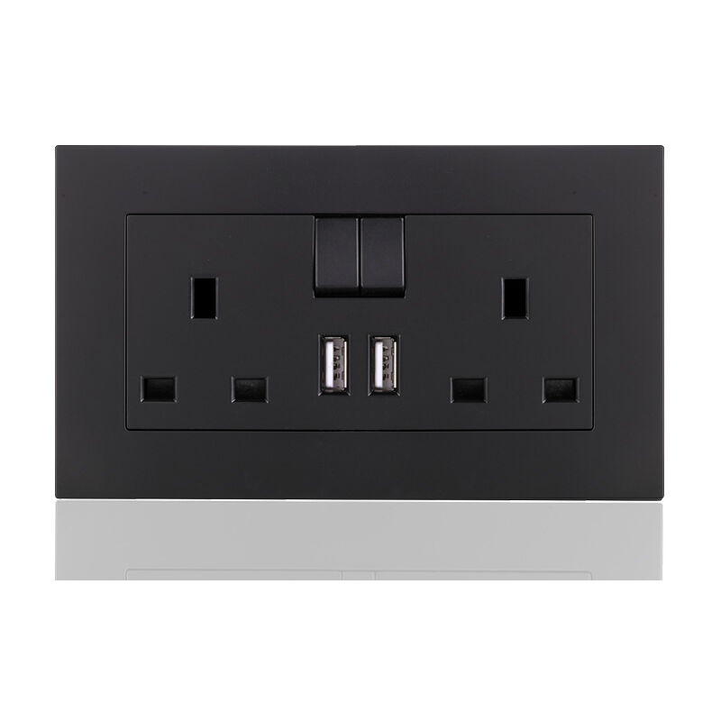 13 a 2 Gang Switched Socket with Dual usb Charger+two switches, 250 V(black