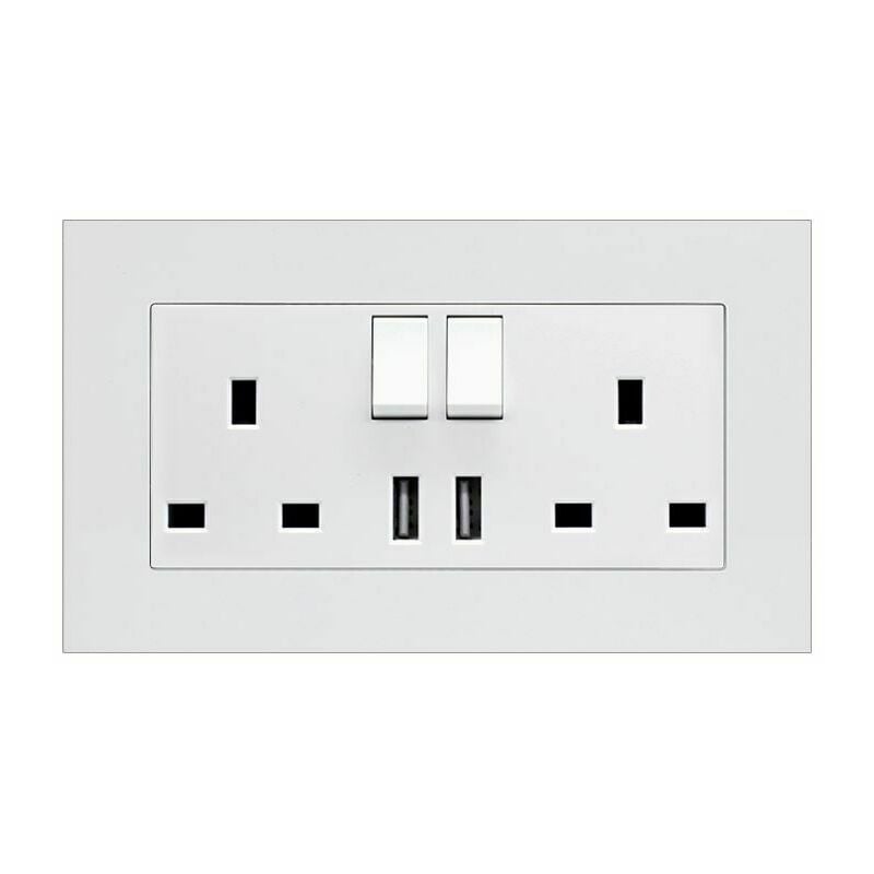 Tumalagia - 13 a 2 Gang Switched Socket with Dual usb Charger+two switches, 250 V(White)