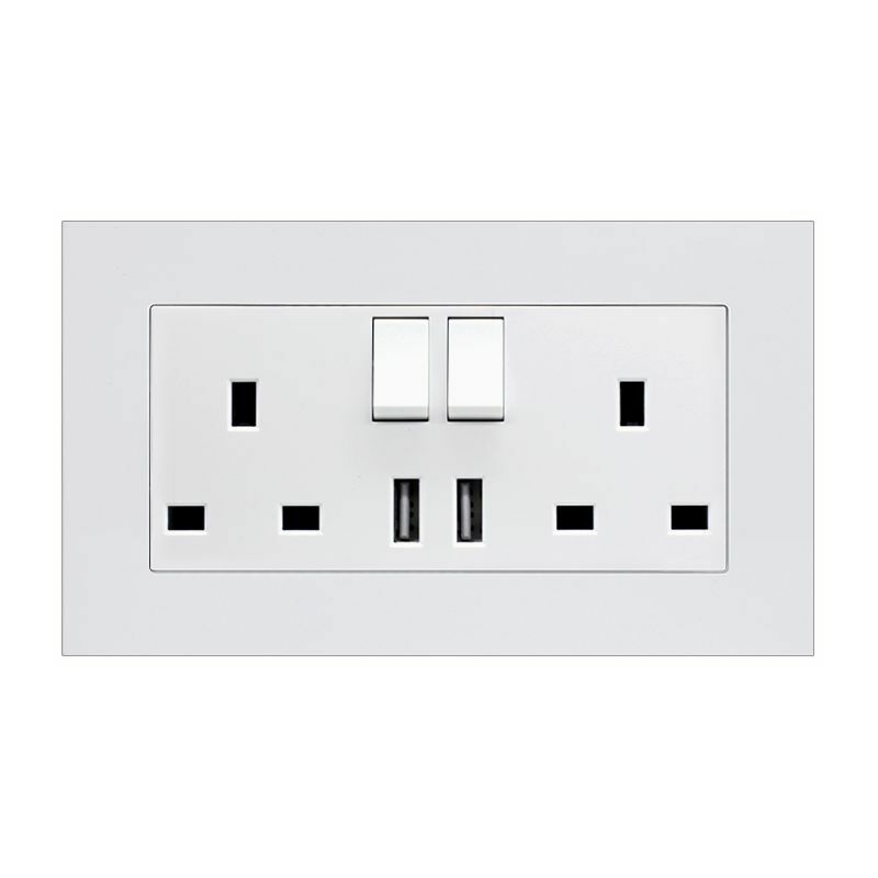 13 a 2 Gang Switched Socket with Dual usb Charger+two switches, 250 V(White