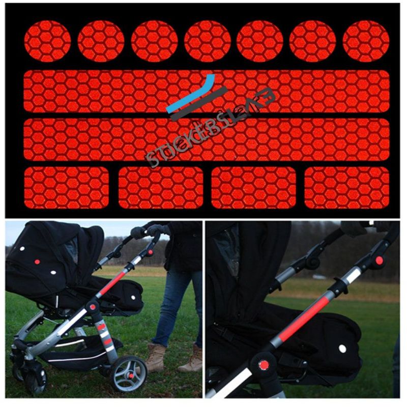 13 adesivi misti riflettenti per rendere visibili passeggini, bici,moto,caschi e tanto altro Colore - Rosso