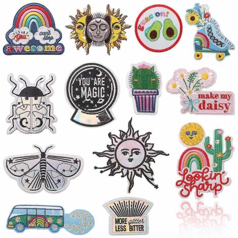 13 Paquets De Patchs Soleil De Dessin Anim, Autocollants En Tissu Brods Par Ordinateur, Badges De Voiture, Vtements De Repassage, Chapitres De Pap