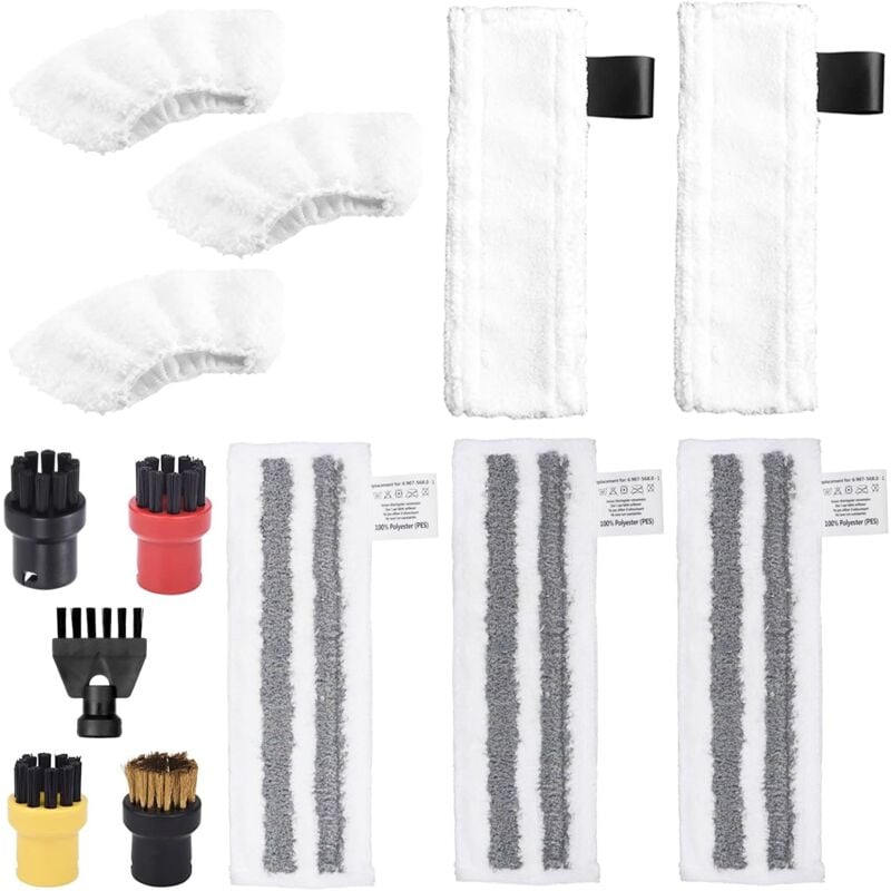 13 Pcs Accessoires pour Nettoyeur Vapeur Karcher SC1 SC2 SC3 SC4 SC5, Pieces Detachees Brosse et Chiffons pour Karcher Nettoyeur Vapeur Sol