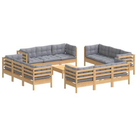 13 PCS Garden Lounge Set con cojines de pino gris