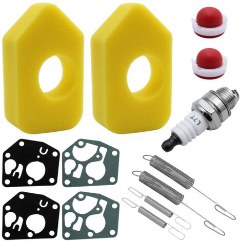 13 Pcs Lawn Mower Replacement Parts - 2 Air Filter 1 L7T Spark Plug 2 Primer Bulbs 4 Carburetor Diaphragm 4 Governor Springs for Brigg Stratton Quattro Engine