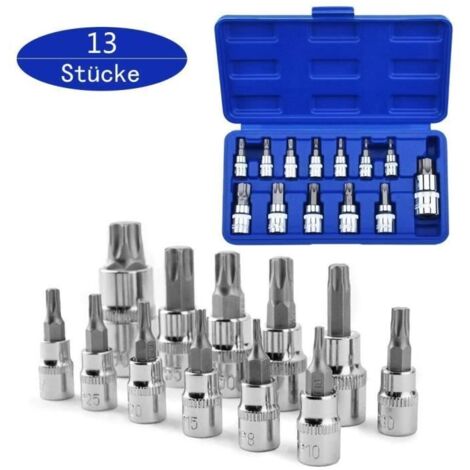 13 Pcs Torx Bit Socket Set T8-T70 S2 Acier Clés à Douille Hexagonal Torx Socket Shank Tool Tournevis Bit Set