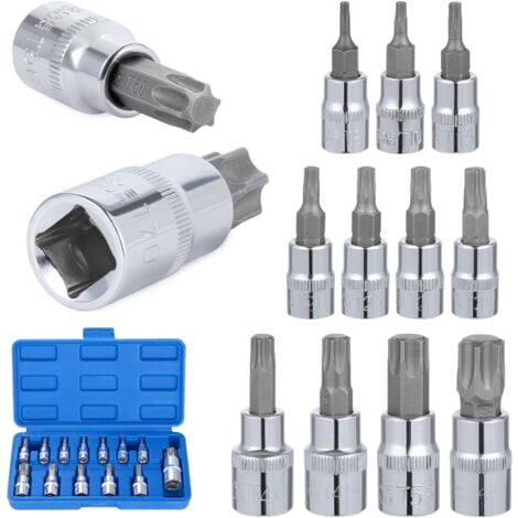 13 Pcs Torx Socket Set, T8 - T70 Socket Bit Set, Female Torx Sockets, Torx Bit Socket Set, Chrome Vanadium Steel 1/4", 3/8" and 1/2" Drive