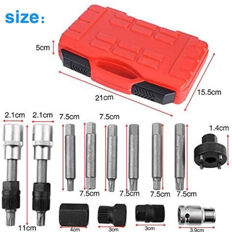 13 pezzi chiave a bussola puleggia alternatore utensile di servizio punte e bussole kit di rimozione ruota libera alternatore puleggia folle strumento di rimozione con custodia per il trasporto