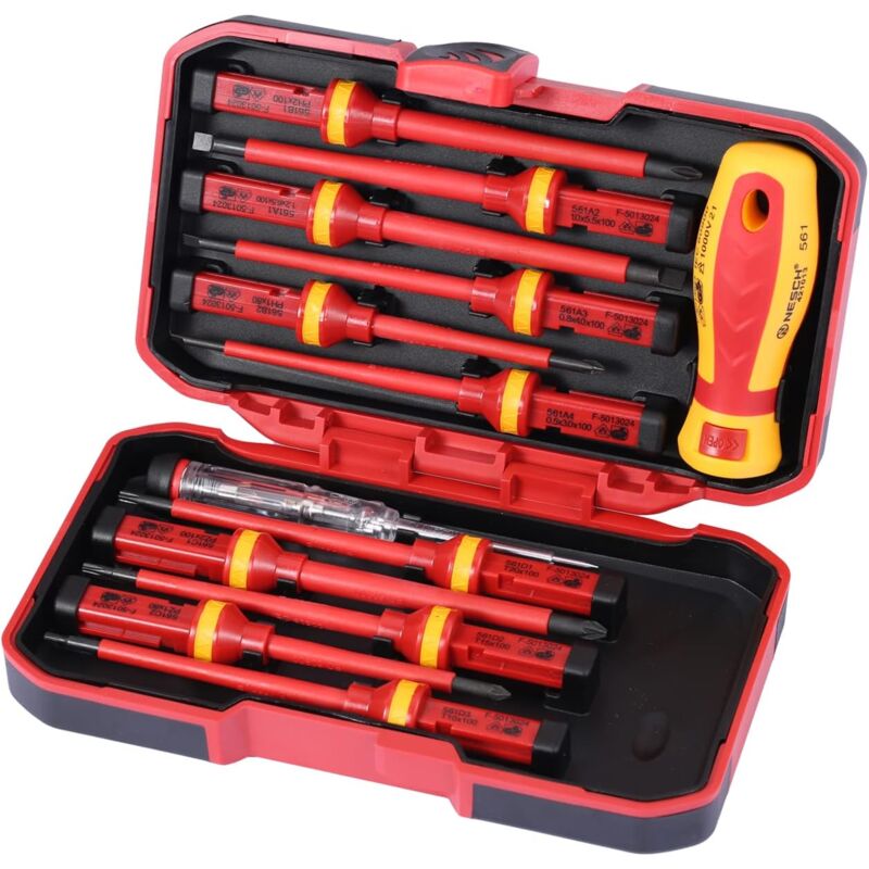 13-Piece 1000V Insulated Screwdriver Set - Ergonomic Handle, Magnetic Bit, Chrome Vanadium Steel, Insulated Design, with Storage Case