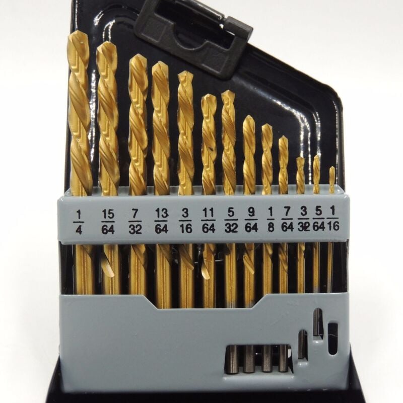 13 Piece Left Handed Drill Bit Set - M2 HSS Titanium Nitride Coated - SAE (1/16