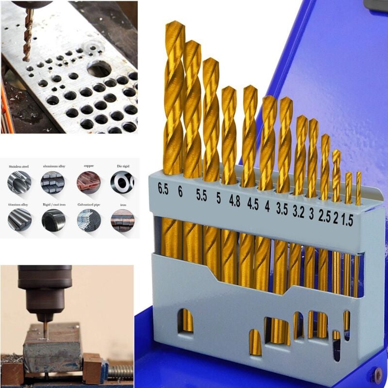 Dayplus - 13 pièces hss Jeu de forets à métaux Forets hélicoïdaux Cobalt acier Forets 2-6.5 mm avec boîte