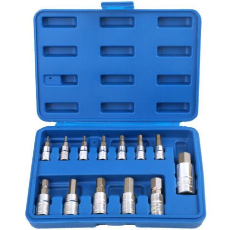 13 Pièces Jeu de Douilles à Six Pans Creux 1/2'',3/8'',1/4'', Lot de 13 Douilles à Six Pans Creux Intérieurs 2-14mm