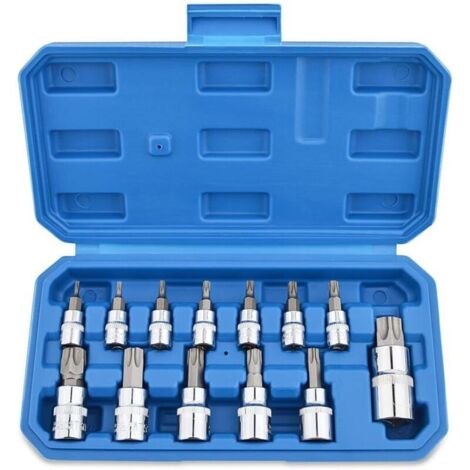 13 Pièces Jeu de Douilles Embouts Tournevis Femelle T8 - T70 en Acier Chromé au Vanadium 1/4" 3/8" et 1/2" avec Boite pour Stockage