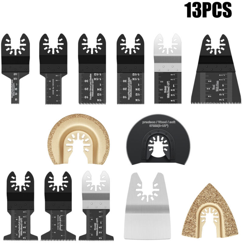 13 pièces Outil Multifonction Saw Blades Accessoires Kit For Fein, Multimaster, Makita, Bosch, Rockwell, Sonicrafter, Worx(A)