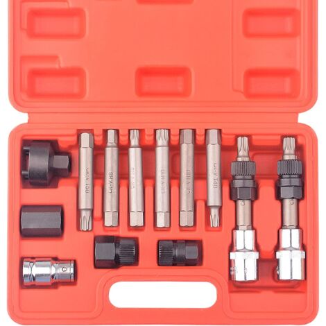 13 pièces poulie roue libre alternateur voiture garage kit outils Hex Spline Star Bits