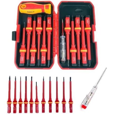 13 pièces Set Tournevis Isolé VDE, Coffret Aimanté Electricien, Jeu de Torx Interchangeables avec Testeur Tension, Outils Réparation Manuels Durables Étui Rangement -