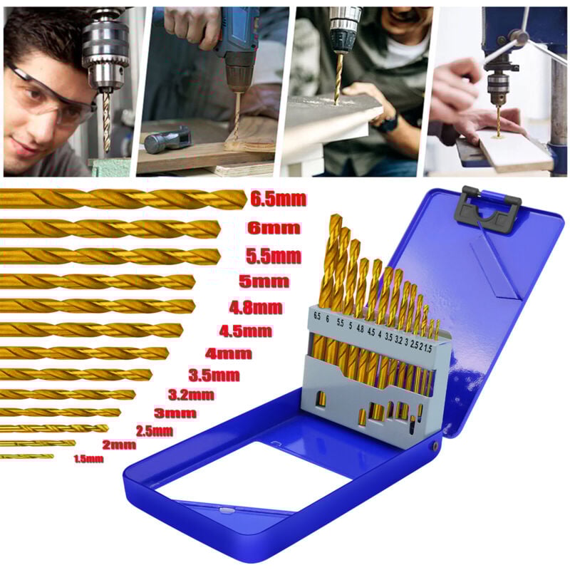 13 pièces titane hss Cobalt Jeu de forets hélicoïdaux Jeu d'outils 1.5 -6.5mm Forets à métaux