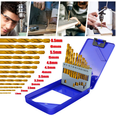 13 pièces titane HSS Cobalt Jeu de forets hélicoïdaux Jeu d'outils 1.5 -6.5mm Forets à métaux