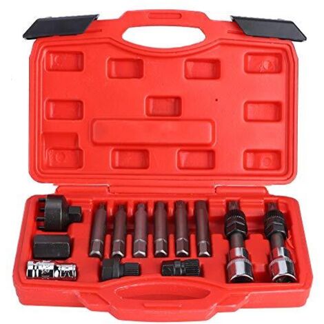 13 piezas de llave de tubo para polea de alternador, herramientas de servicio, brocas y dados, kit de extracción de rueda libre de alternador, herramienta de extracción de polea tensora con estuche de