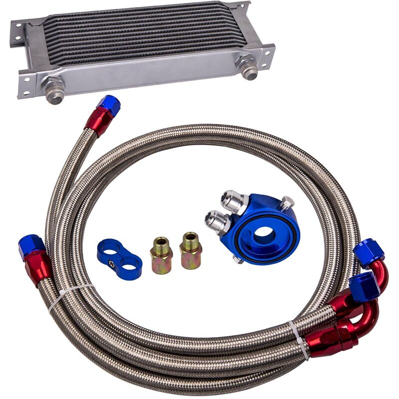 13 Row Thermostat Adaptor Engine Racing Oil Cooler Kit for Car/Truck Silver new