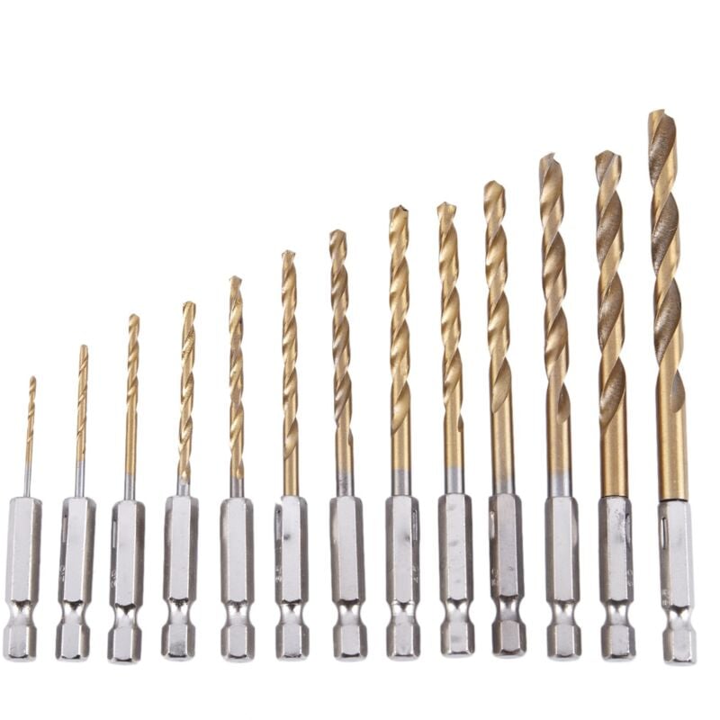 Image of Tlily - 13-teiliges HSS-Bohrerset mit Titanbeschichtung und 1/4-Zoll-Sechskantschaft