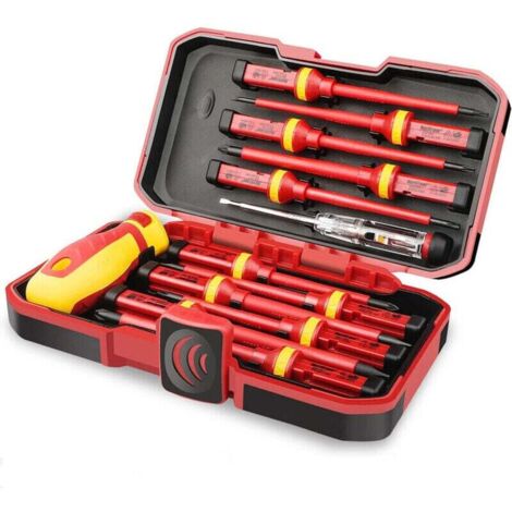 13-teiliges isoliertes Schraubendreher-Set (CR V, 1000V Hochspannung), magnetisch (Kreuzschlitz/Schlitz/Torx), für Elektriker-Reparatur