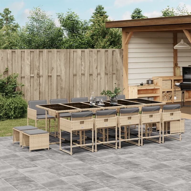15-tlg. Garten-essgruppe Mit Kissen Beigemischung Poly Rattan Vidaxl