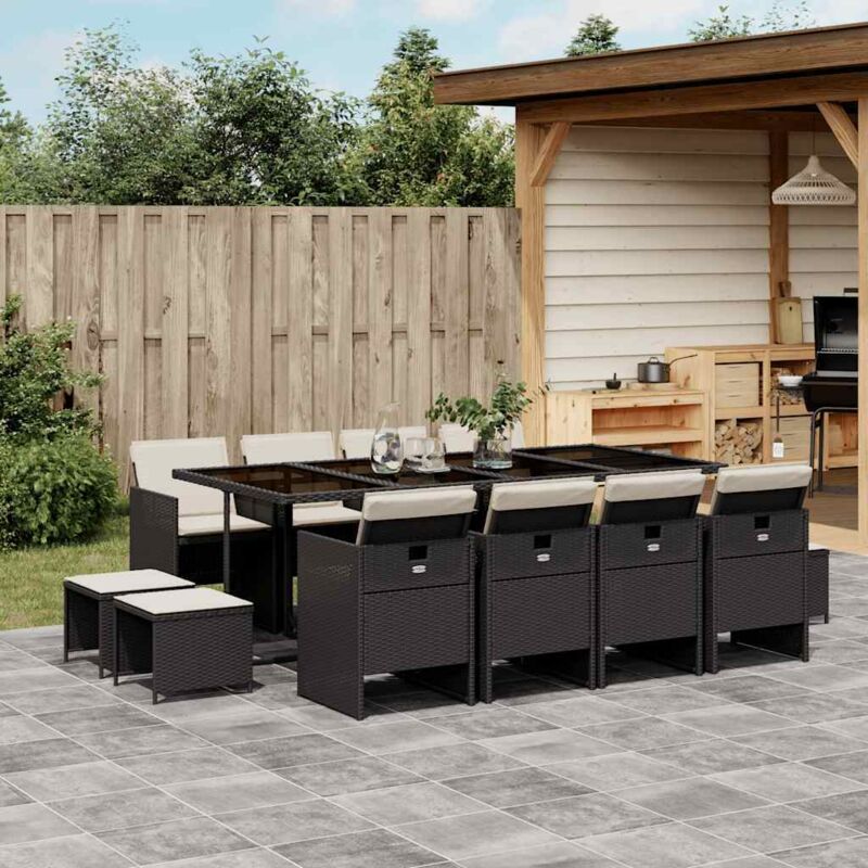 13-tlg. Garten-essgruppe Mit Kissen Schwarz Poly Rattan - Vidaxl
