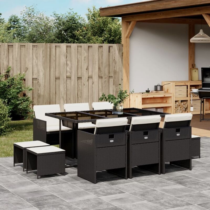 11-tlg. Garten-essgruppe Mit Kissen Schwarz Poly Rattan - Vidaxl