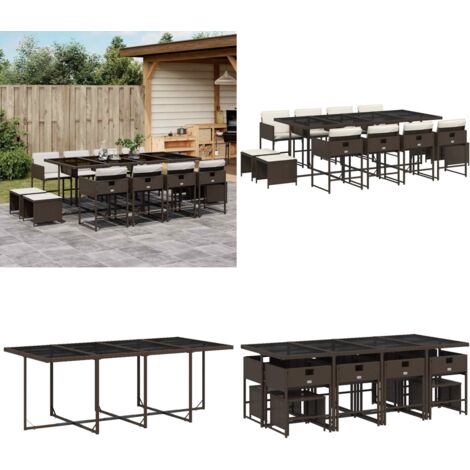 13-tlg. Garten-Essgruppe mit Kissen Braun Poly Rattan - Gartenmöbel Set - Gartentisch - Gartenstühle - Gartenhocker - Rattan Möbel - Home & Living