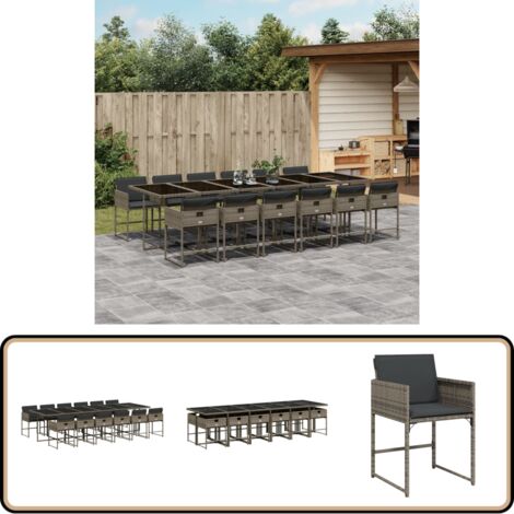 13-tlg. Garten-Essgruppe mit Kissen Grau Poly Rattan - Gartentisch - Esstisch - Gartenmöbel Set - Outdoor Möbel - Terrassenmöbel